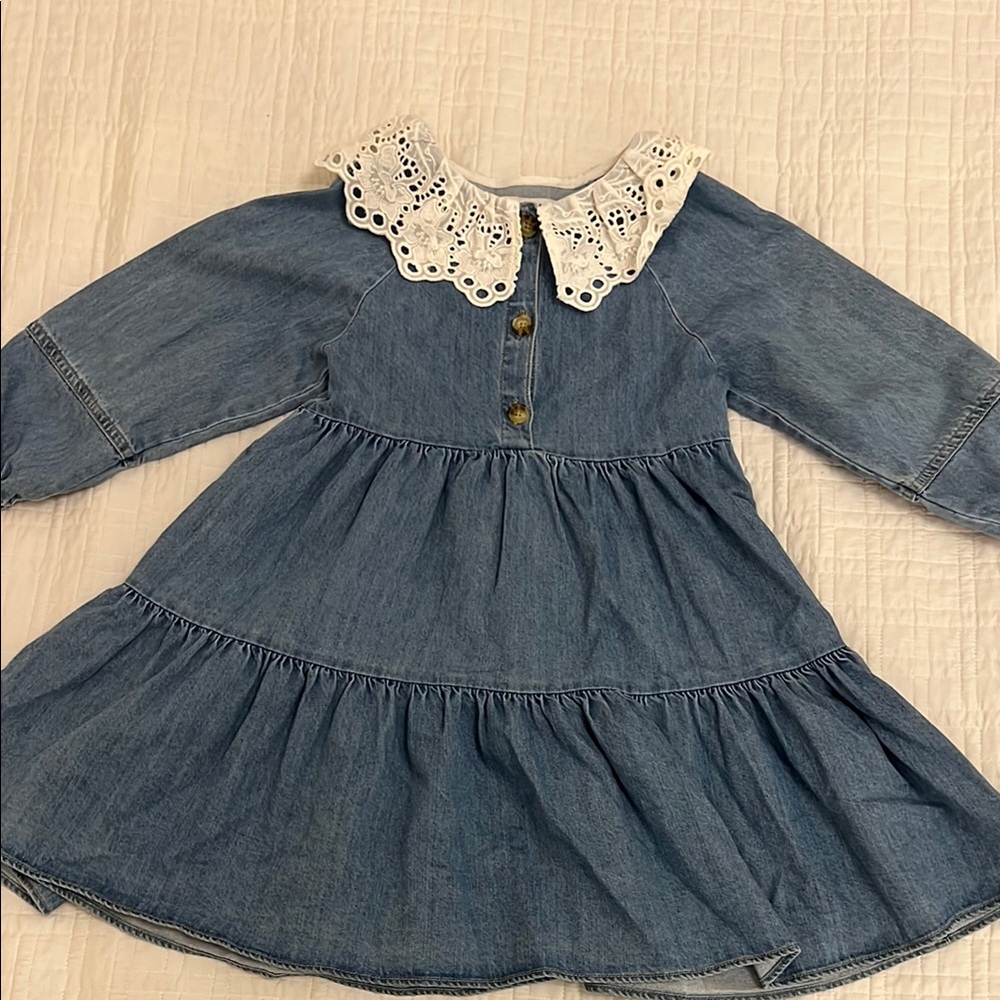 Zara Blue Casual Sundress with Bishop Sleeves and Peter Pan Collar